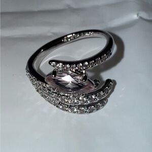 Elegant Pink Gemstone Ring hematite plating